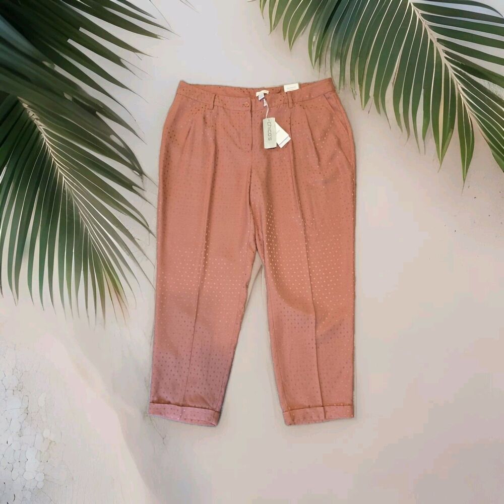 NWT Chico's Size 3/ US 16 Jacquard Pleated Pant Slims Lengthens Terracotta
